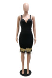 White Fashion Sexy Patchwork Sequins Feathers Backless V Neck Sling Dress