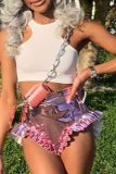Pink Sexy Solid Flounce Skinny Mid Waist Type A Solid Color Bottoms