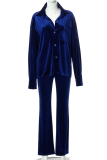 Blue Casual Solid Patchwork Turndown Collar Long Sleeve Two Pieces