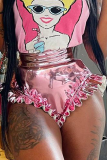 Pink Sexy Solid Flounce Skinny Mid Waist Type A Solid Color Bottoms