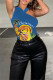 Blue Sexy Casual Print Asymmetrical V Neck Tops