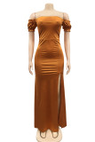 Green Fashion Sexy Solid Backless Slit Off the Shoulder Long Dress