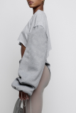 Grey Sexy Solid Patchwork O Neck Long Sleeve Two Pieces