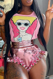 Pink Sexy Solid Flounce Skinny Mid Waist Type A Solid Color Bottoms