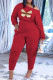 Red Fashion Casual Butterfly Print Fold Oblique Collar Long Sleeve Two Pieces