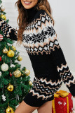 Black Casual Print Patchwork Turtleneck Pencil Skirt Dresses