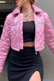 Pink Casual Print Patchwork Turndown Collar Outerwear