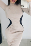 Grey Sexy Solid Patchwork Turtleneck Pencil Skirt Dresses