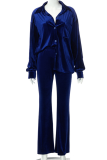 Blue Casual Solid Patchwork Turndown Collar Long Sleeve Two Pieces