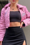 Pink Casual Print Patchwork Turndown Collar Outerwear