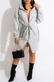 Black Fashion Casual Solid Bandage Hooded Collar Long Sleeve Dresses