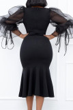 Red Fashion Casual Solid Split Joint O Neck Pencil Skirt Dresses