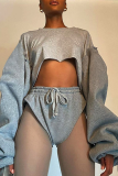 Grey Sexy Solid Patchwork O Neck Long Sleeve Two Pieces