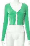 Green Sexy Solid Patchwork V Neck Tops