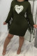 Green Casual Print Tassel Patchwork O Neck One Step Skirt Dresses