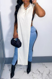 White Sexy Casual Solid Slit Hooded Collar Tops