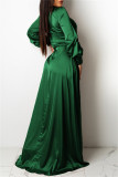 Green Sexy Casual Solid Bandage V Neck Long Sleeve Dresses