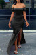 Black Fashion Sexy Solid Backless Slit Off the Shoulder Long Dress