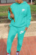 Water Blue Fashion Casual Letter Embroidery Basic Hooded Collar Long Sleeve Two Pieces