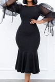 Black Casual Elegant Solid Split Joint O Neck Straight Dresses