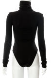 Black Sexy Solid Hollowed Out Make Old Patchwork Turtleneck Skinny Bodysuits