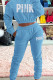 Sky Blue Fashion Casual Letter Print Basic Hooded Collar Long Sleeve Two Pieces