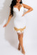 White Fashion Sexy Patchwork Sequins Feathers Backless V Neck Sling Dress