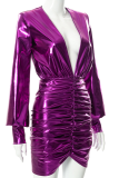 Purple Sexy Solid Patchwork V Neck Pencil Skirt Dresses