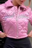 Pink Casual Print Patchwork Turndown Collar Outerwear