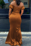 Green Fashion Sexy Solid Backless Slit Off the Shoulder Long Dress