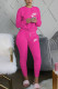Rose Red Casual Letter Embroidery Basic O Neck Long Sleeve Two Pieces