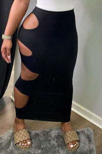 Black Sexy Casual Solid Hollowed Out High Qaist Skirt