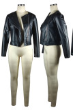 Red Street Solid Patchwork Zipper Outerwear