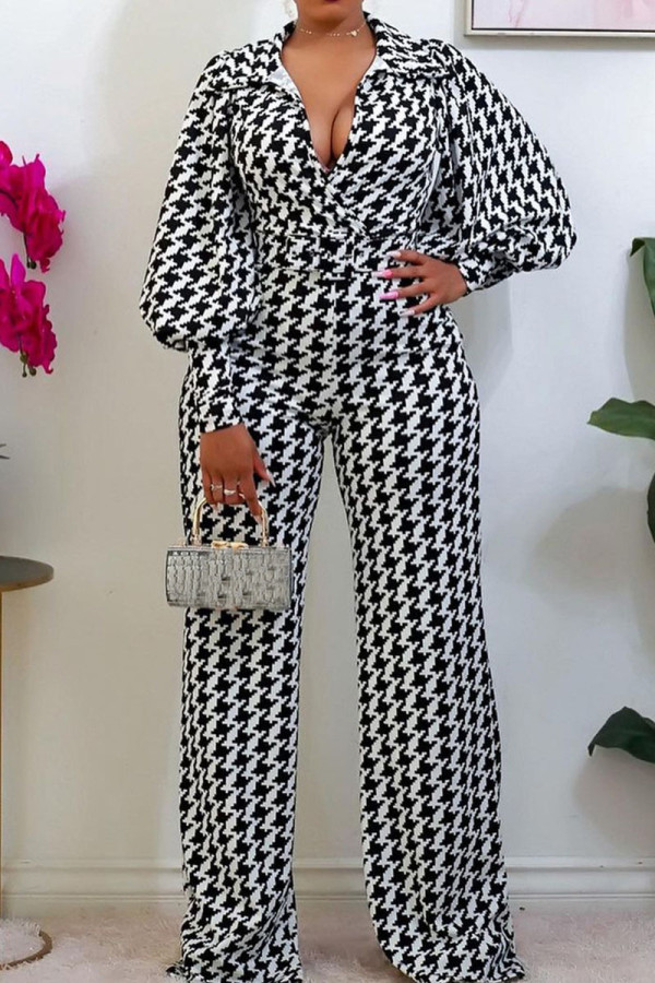 White Casual Print Patchwork V Neck Straight Jumpsuits