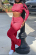 Watermelon Red Sexy Solid Patchwork Off the Shoulder Long Sleeve Two Pieces