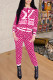 Pink Fashion Casual Letter Print Patchwork Long Sleeve Two Pieces