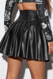 Brown Fashion Casual Solid Regular High Waist Pleated Skirt