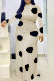 Pink Fashion Print Basic Turtleneck Long Sleeve Dresses