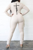 Red Casual Print Solid Patchwork Frenulum Fold Zipper Collar Regular Jumpsuits