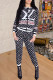 Black Fashion Casual Letter Print Patchwork Long Sleeve Two Pieces
