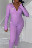 Purple Casual Sportswear Solid Patchwork Zipper Collar Long Sleeve Two Pieces
