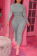 Grey Sexy Solid Patchwork O Neck Long Sleeve Two Pieces
