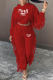 Red Fashion Print Tassel Hooded Collar Long Sleeve Two Pieces