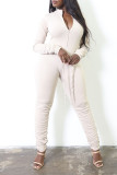Red Casual Print Solid Patchwork Frenulum Fold Zipper Collar Regular Jumpsuits
