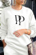 White Fashion Street Print Patchwork O Neck Tops