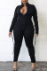 Black Casual Print Solid Patchwork Frenulum Fold Zipper Collar Regular Jumpsuits