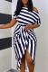 Black Sexy Striped Patchwork One Shoulder Irregular Dress Dresses