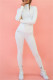 Cream White Casual Sportswear Solid Patchwork Zipper Collar Long Sleeve Two Pieces