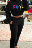 Pink Casual Print Patchwork Hooded Collar Long Sleeve Two Pieces