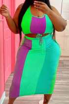 Green Sexy Casual Print Bandage U Neck Plus Size Two Pieces